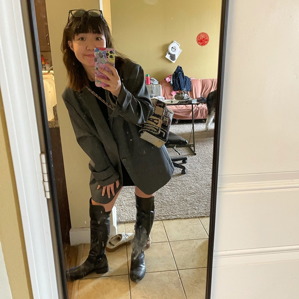 Black leather over knee boots